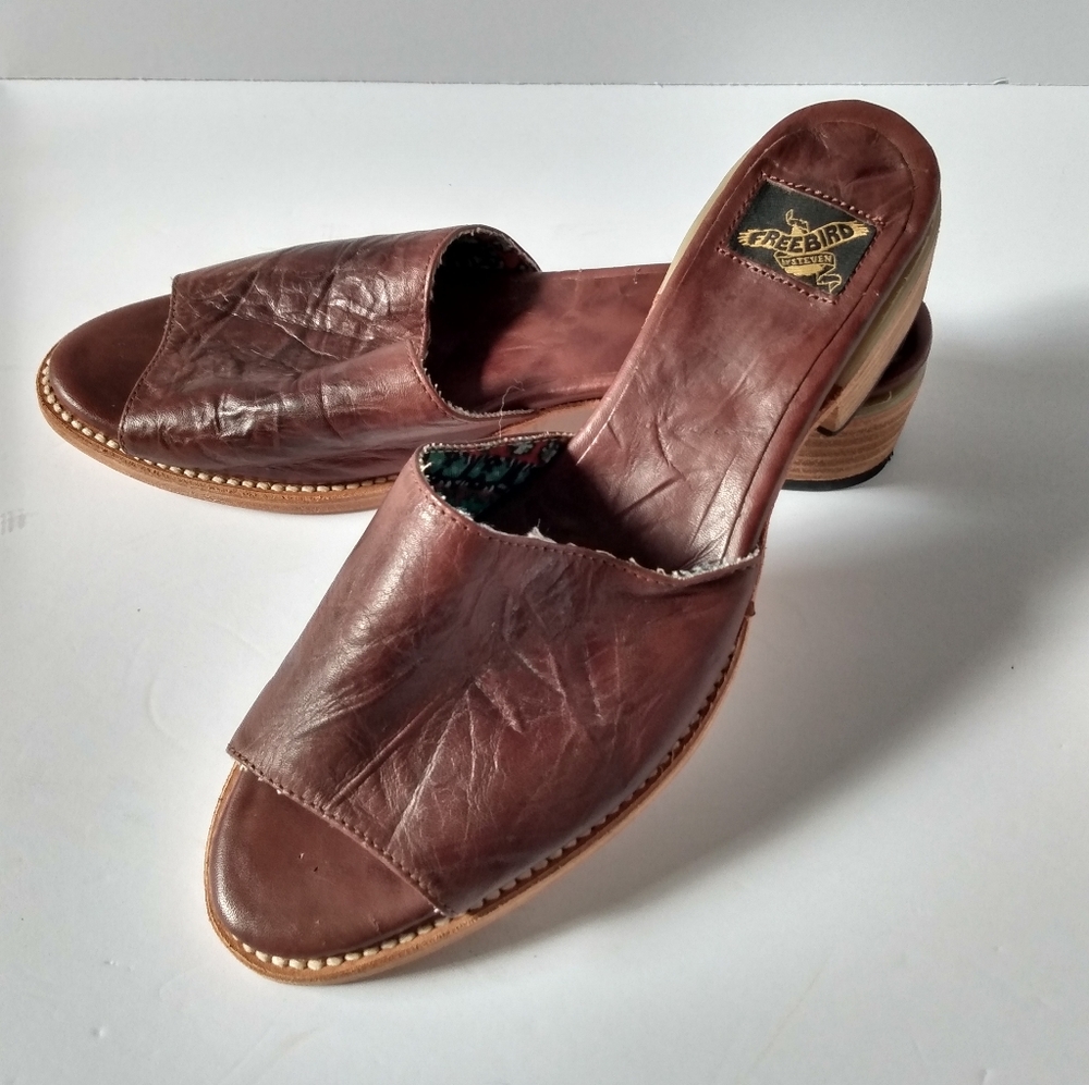 Freebird By Steven Brown Leather Women's Mules Size 9 Approximately